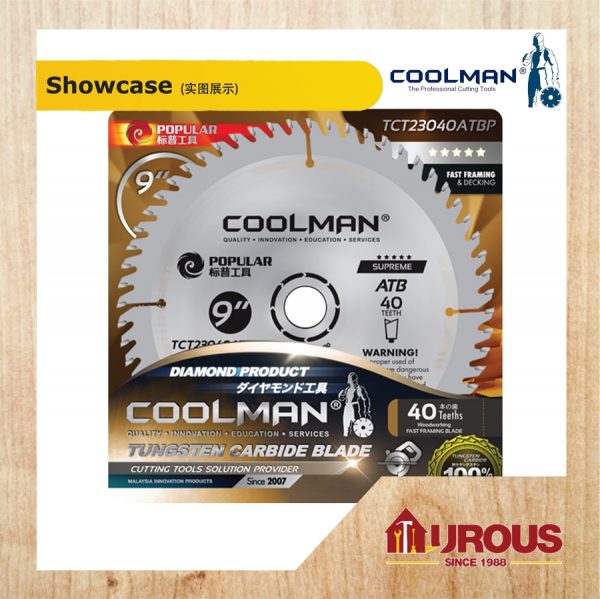 COOLMAN POPULAR TCT 40T ATB PREMIUM TYPE CIRCULAR WOOD CUTTING BLADE 9''/230MM(TCT23040ATBP) - Image 4