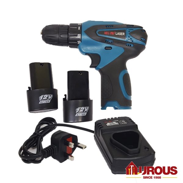 MEG PRO LASER 2 SPEED BATTERY DRILL CORDLESS MACHINE 12V FREE SCREW BIT SET