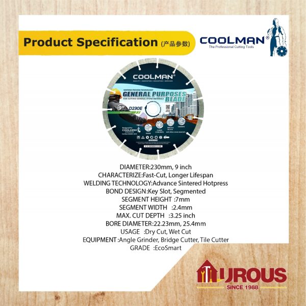 COOLMAN SEGMENTED DRY BLADE ECONOMY D230E CUTTING DISC 9''/230MM - Image 3
