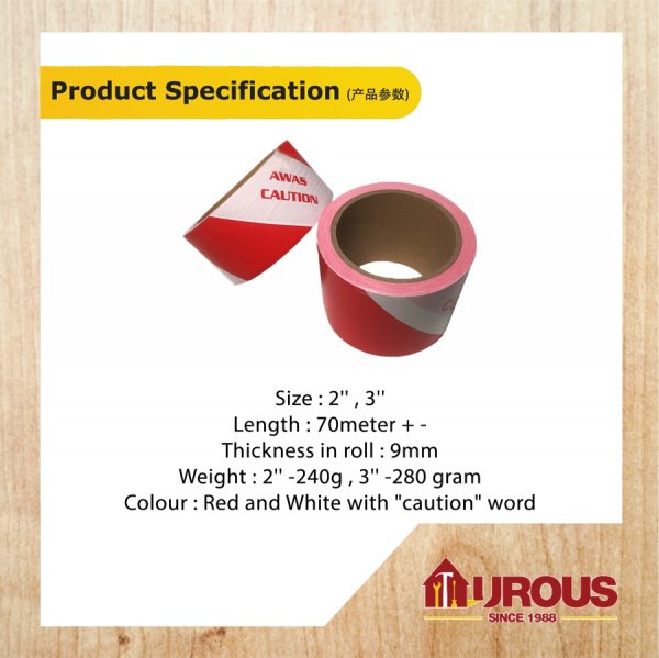 Caution Tape Hazzard Tape Warning Tape (2'' , 3'' x 70m)Red/White - Image 4