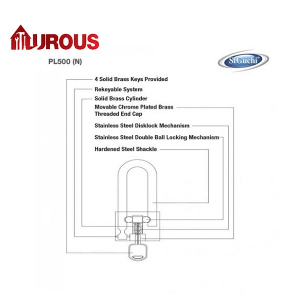 St Guchi Solid Brass Body Anti Cut Pad Lock 50mm SGPL 500Nseries - Image 2