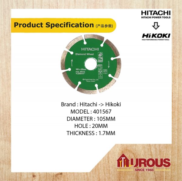 HITACHI DIAMOND WHEEL DISC 4'' (DRY) 401567 - Image 3