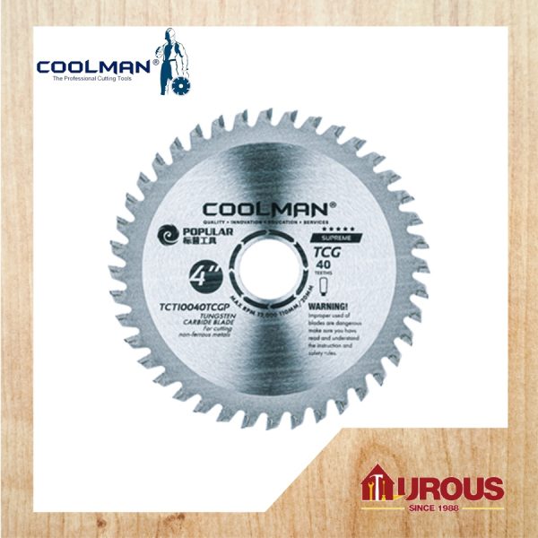 COOLMAN POPULAR TCT 40T TCG PREMIUM TYPE CIRCULAR ALUMINIUM CUTTING SAW BLADE 4"/105MM(TCT10040TCGP)