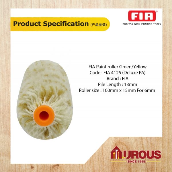 FIA PAINT ROLLER REFILL 4'' x 15MM (YELLOW/GREEN) FIA4125 (1 piece) - Image 3