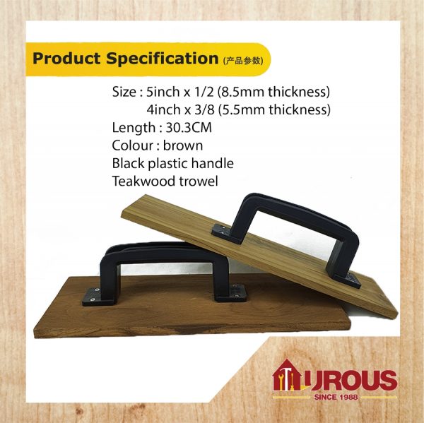 WOOD PLASTER TROWEL 1/2'' X 5''  /  3/8'' X 4''  (TEAKWOOD) - Image 5