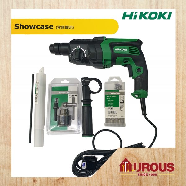 HIKOKI 3 IN 1 ROTARY HAMMER DH26PC2 26MM C/W DRILL BIT SET BULL POINT 1/2 CHUCK & ADAPTOR - Image 4