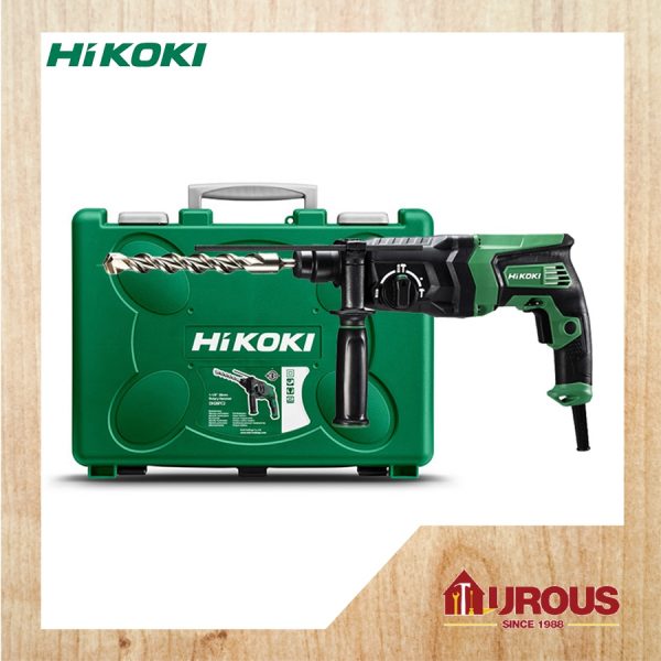 HIKOKI 3 IN 1 ROTARY HAMMER DH26PC2 26MM C/W DRILL BIT SET BULL POINT 1/2 CHUCK & ADAPTOR