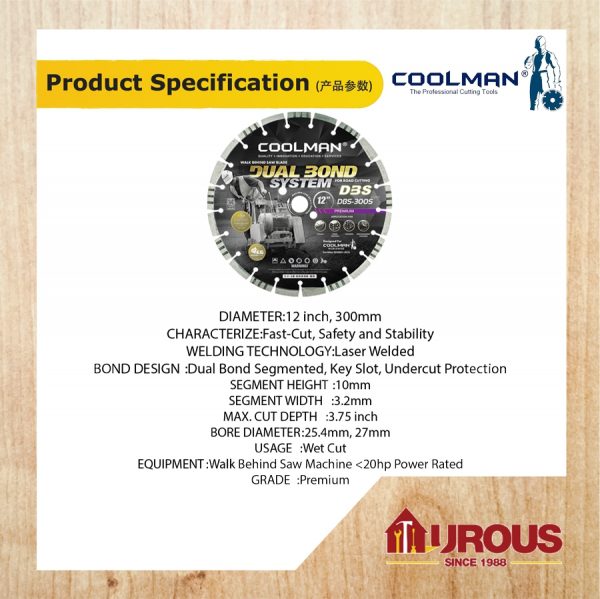 COOLMAN DUALBOND SYSTEM LASER WELDED BLADE DIAMOND DISC 12'/300MM DBS-300S - Image 3