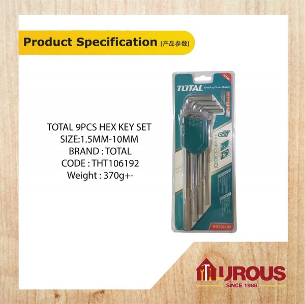 TOTAL 9PCS BALL POINT ALLEN KEY HEX SET SIZE:1.5MM-10MM THT106192 - Image 4