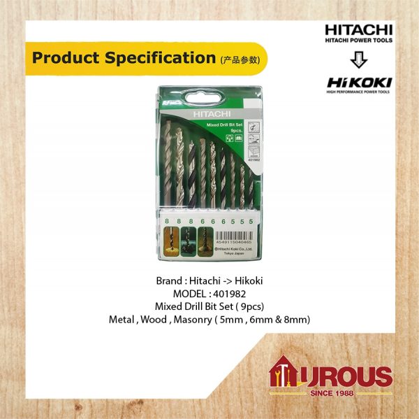HITACHI MIXED DRILL BIT SET 9PCS (5MM,6MM,8MM) 401982 - Image 3