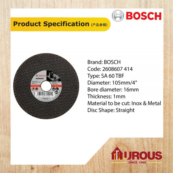 BOSCH FIBRE CUTTING DISC 4" 105MM x 1.0MM x 16MM (2608607414) [1 PIECE] - Image 5