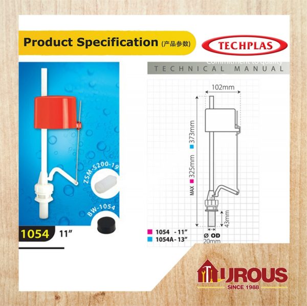 TECHPLAS 1054 - COMPACT ADJUSTABLE BOTTOM DIY INLET TOILET VALVE C/W 11" STAND - Image 3