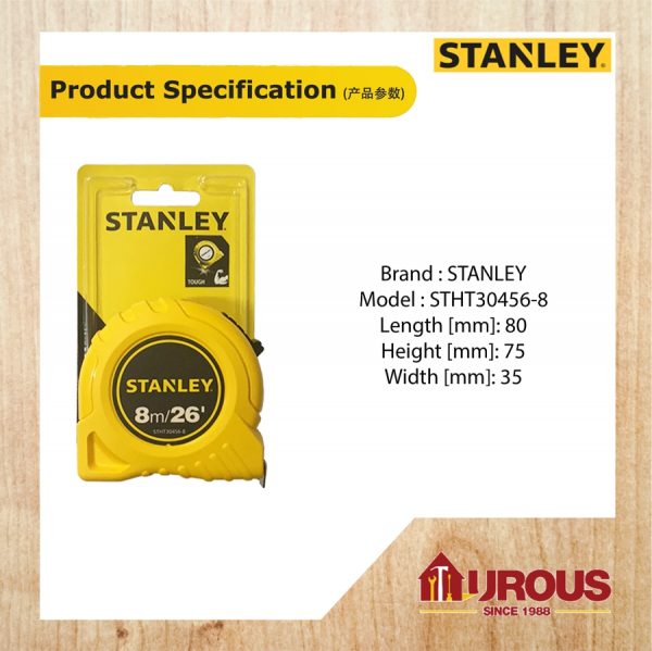 STANLEY MEASURING TAPE (8M/26') (YELLOW) STHT30456-8 - Image 3