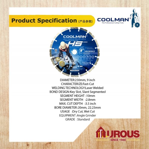 COOLMAN HIGH SPEED GENERATION II PREMIUM GRADE DIAMOND DISC 9"/230MM (HS230SG2) - Image 3