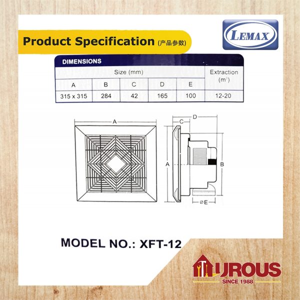 LEMAX CEILING EXHAUST FAN 12'' (CEILING VENTILATION FAN) (XFT-12) - Image 3