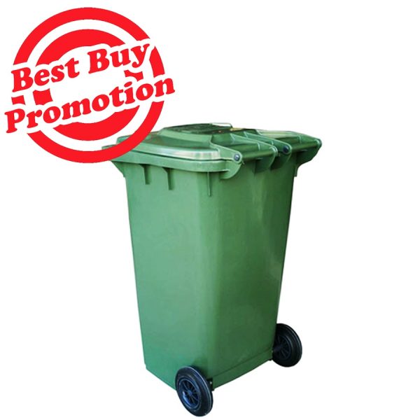 Plastic Green Dustbin 120 / 240 Litre c/w Caster Wheels HDPE EN840 - Image 2