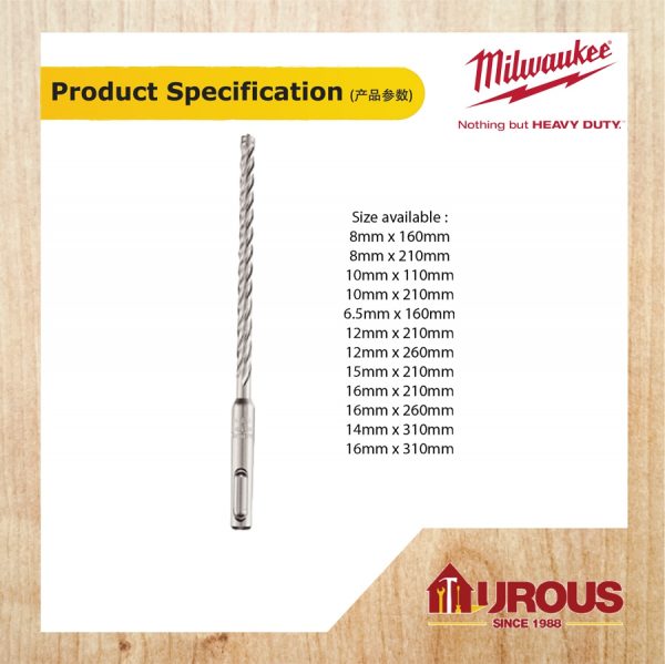 Milwaukee 4 Cutter SDS Plus Concrete Drill Bit ( 14mm / 15mm / 16mm) - Image 4