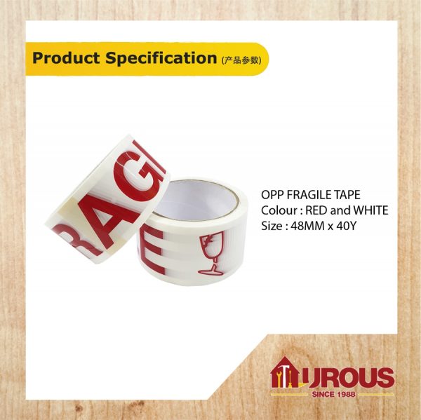 OPP FRAGILE TAPE (RED/WHITE) 48MM x 40Y ( ONE ROLL ) - Image 4
