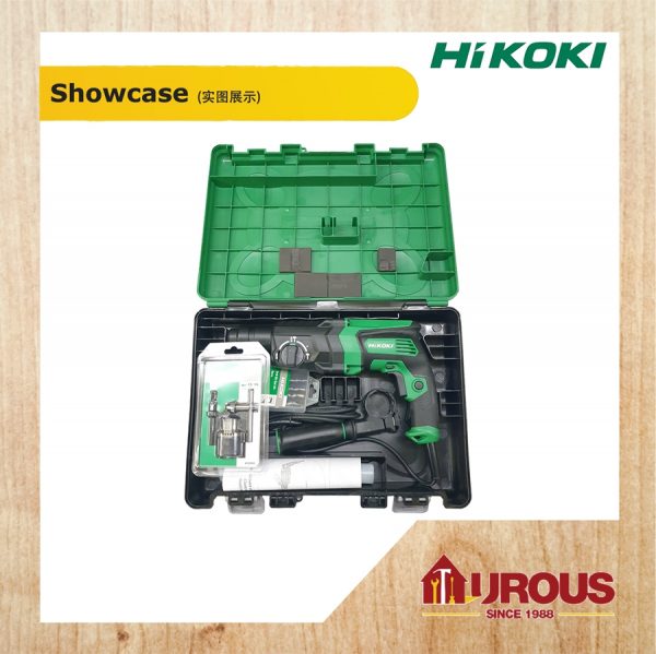 HIKOKI 3 IN 1 ROTARY HAMMER DH26PC2 26MM C/W DRILL BIT SET BULL POINT 1/2 CHUCK & ADAPTOR - Image 2