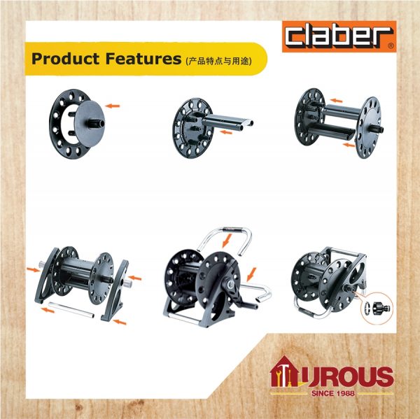CLABER AQUAPONY 8887 1/2" (12-17MM) 20M CAPACITY HOSE REEL - Image 2