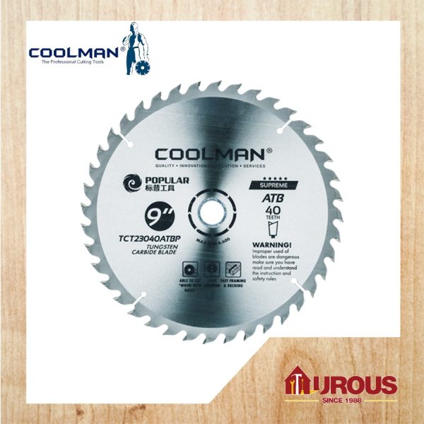 COOLMAN POPULAR TCT 40T ATB PREMIUM TYPE CIRCULAR WOOD CUTTING BLADE 9''/230MM(TCT23040ATBP)