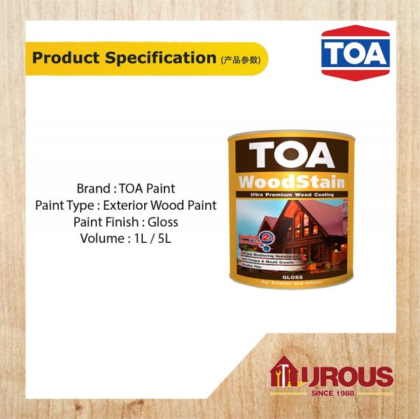 TOA WOODSTAIN PREMIUM WOOD COATING FOR EXTERIOR AND INTERIOR -GLOSS-  1 LITRE - Image 5
