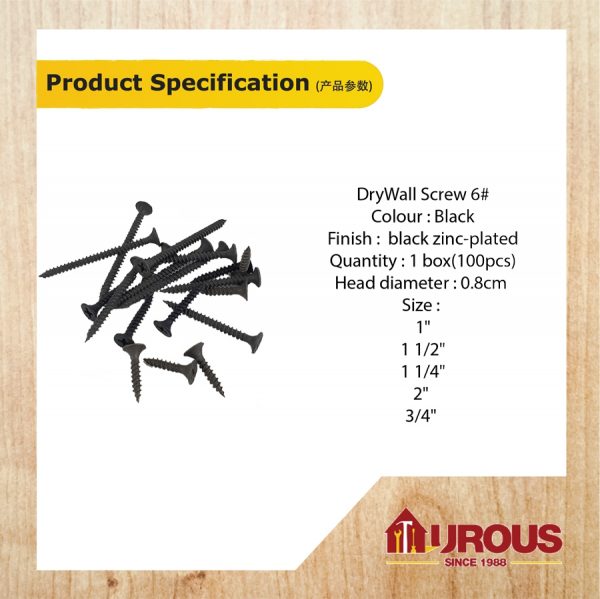 BLACK DRYWALL SCREW #6 - (100pcs) - Image 4