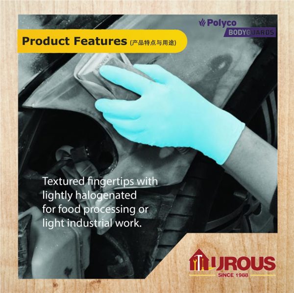 POLYCO GL8953 BLUE LATEX EXAMINATION NITRILE PF GLOVES (POWDERED FREE & BLUE) SIZE 8.5 (L) - 1 BOX - Image 2