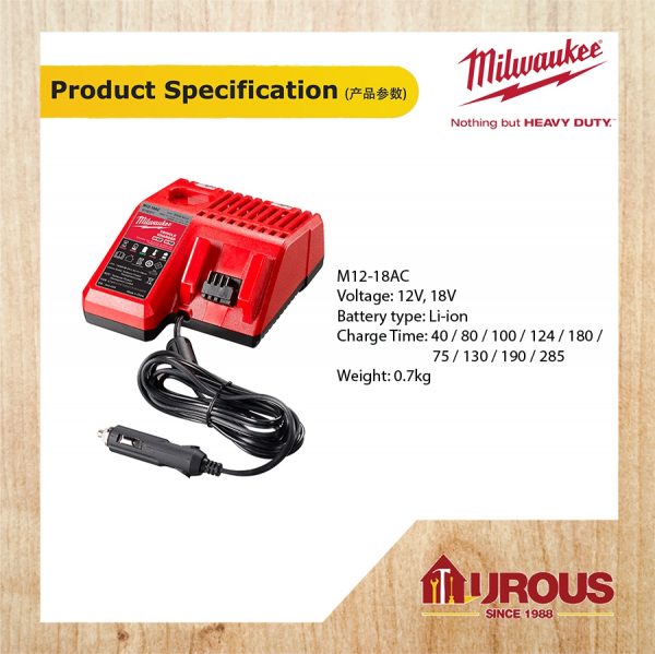 MILWAUKEE M12-M18 12V-18V CAR VEHICLE VOLT CHARGER ( M12-18AC ) - Image 5