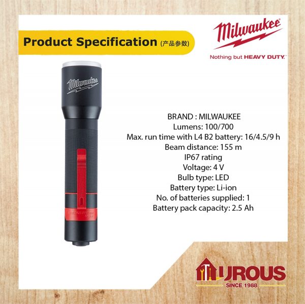 MILWAUKEE L4 MLED-201 SLIDING BEAM USB RECHARGEABLE COMPACT FLASHLIGHT 700 LUMENS - Image 5