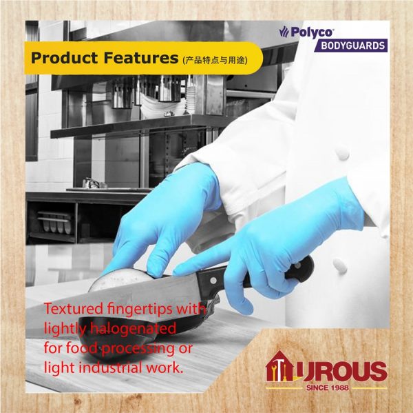 POLYCO GL8953 BLUE LATEX EXAMINATION NITRILE PF GLOVES (POWDERED FREE & BLUE) SIZE 8.5 (L) - 1 PAIR - Image 3