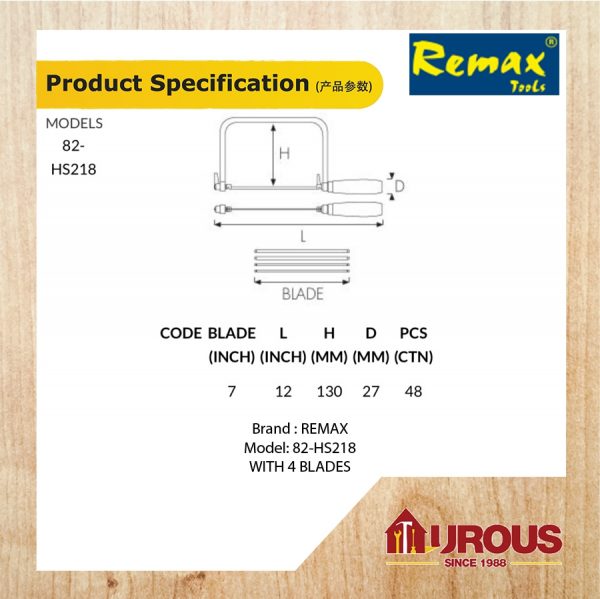 REMAX ROTARY WIRE HACKSAW 7" C/W FRAME, WITH 4 BLADES (82-HS218) - Image 5