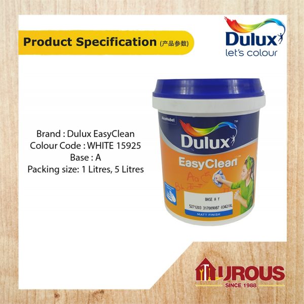 DULUX EASYCLEAN 1 LITRE BASE - A (WHITE 15925) - Image 4