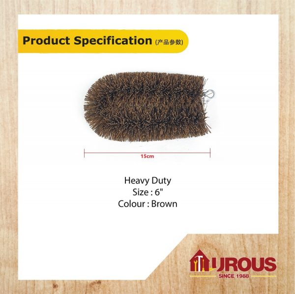 COCONUT HUSK FLOOR BROWN BRUSH 6'' (H/D) PALMYRA BRUSH - Image 5