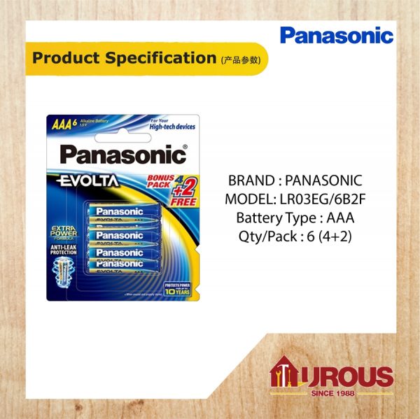 PANASONIC 6 PCS "AAA" EVOLTA BATTERY MODEL:LR03EG/6B2F - Image 4