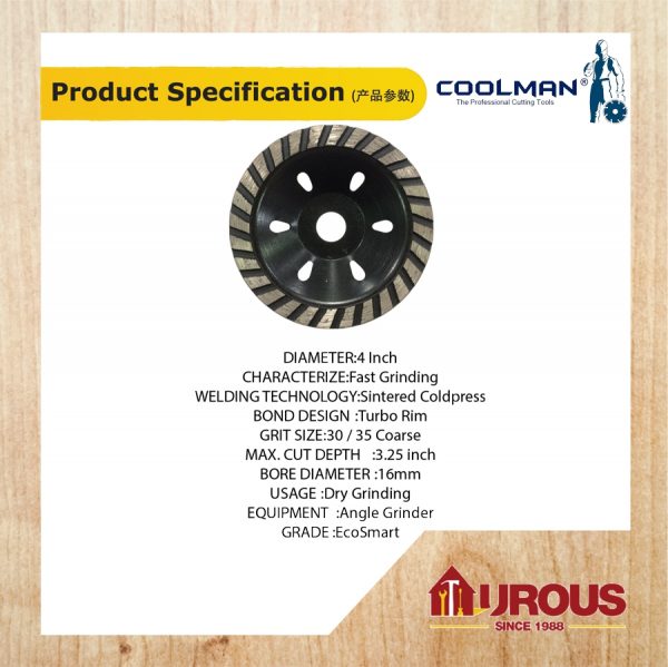COOLMAN DIAMOND GRINDING WHEEL 4'' CWT88 - Image 3