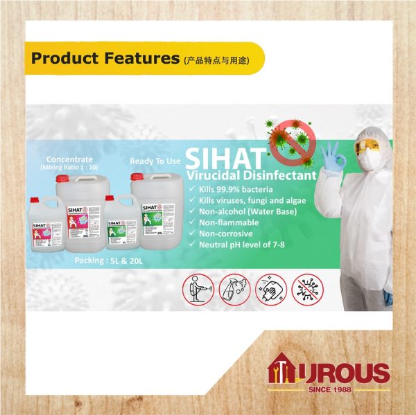 SMART SIHAT VIRUCIDAL DISINFECTANT (CONCENTRATED) 5 LITRE MIXING RADIO = 1:10 WATER BASE - Image 2