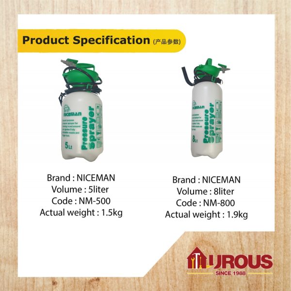 NICEMAN GARDEN PRESSURE SPRAYER 5LT NM-500 / 8LT NM-800 - Image 3