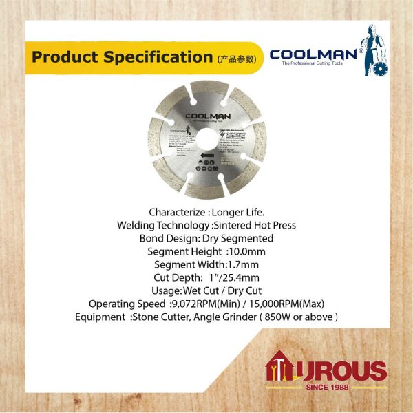 COOLMAN D610 DIAMOND CUTTING DISC 4'' - Image 2