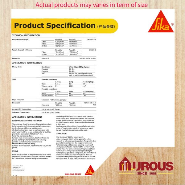1KG PACK SIKA GROUT 215 - PUMPABLE SHRINKAGE COMPENSATED CEMENTITIOUS GROUT - Image 4