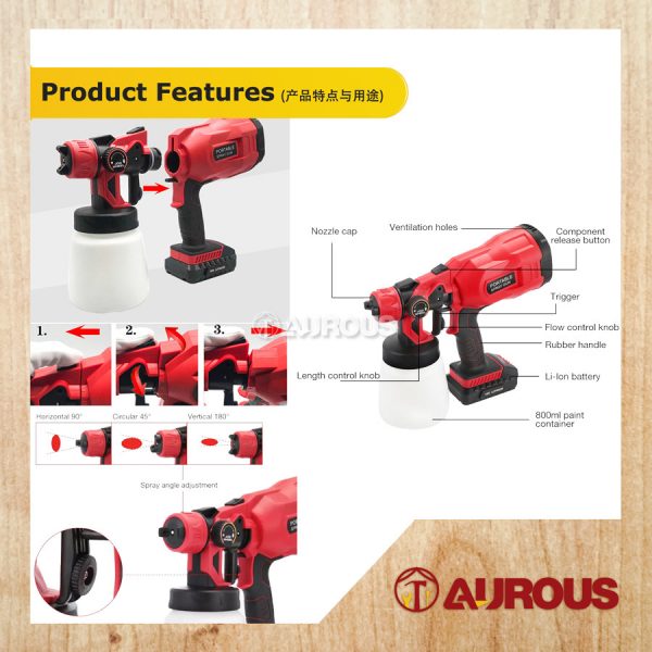 CORDLESS PORTABLE SPRAY GUN 18V 800ML W/ BATTERY 2.0Ah AND CHARGER - Image 7