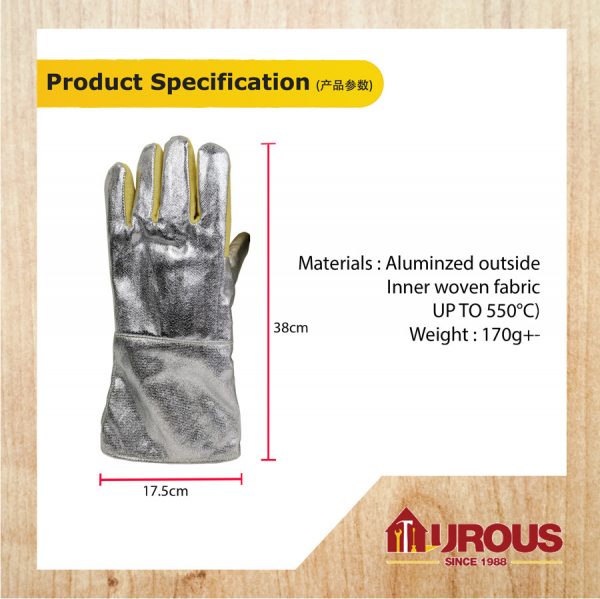 ALUMINISED HAND GLOVE 16" (ALU/370/5F-PANOX) (UP TO 550°C) - Image 7