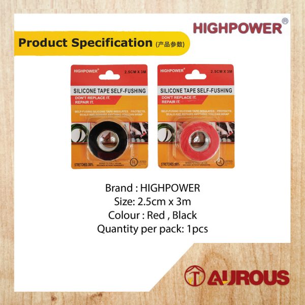 HIGHPOWER SILICONE SELF-FUSHING REPAIR TAPE 2.5CM X 3M (RED,BLACK) - Image 5