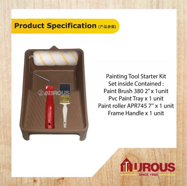 PAINT TRAY STARTER SET (PAINT ROLLER APR745 7'' WITH FRAME HANDLE + BRUSH 380 2'' + PAINT TRAY) - Image 6