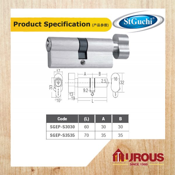 ST GUCHI EURO PROFILE CYLINDER SGEP-S3535/70MM , SGEP-S3030/60MM (SINGLE KEY & THUMBTURN) - Image 6