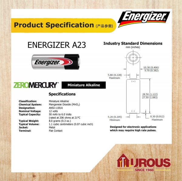 ENERGIZER MAX BATTERY ''A23'' (A23BP1G) - Image 4