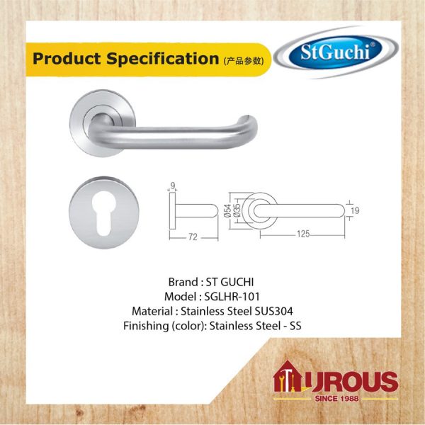 ST GUCHI LEVER HANDLE HOLLOW S/STEEL SGLHR-101SS (HANDLE ONLY) - Image 2
