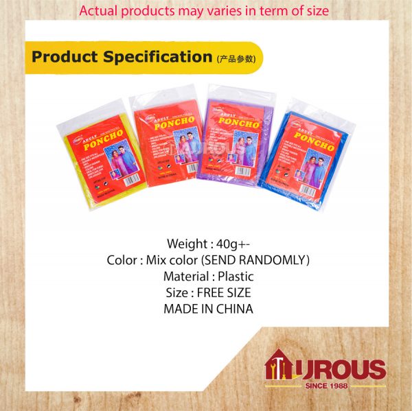 ONE TIME USE DISPOSAL RAINCOAT PLASTIC WATER REPELLENT PROTECTIVE CLOTHING (MIX COLOUR)-1 PIECE- - Image 4