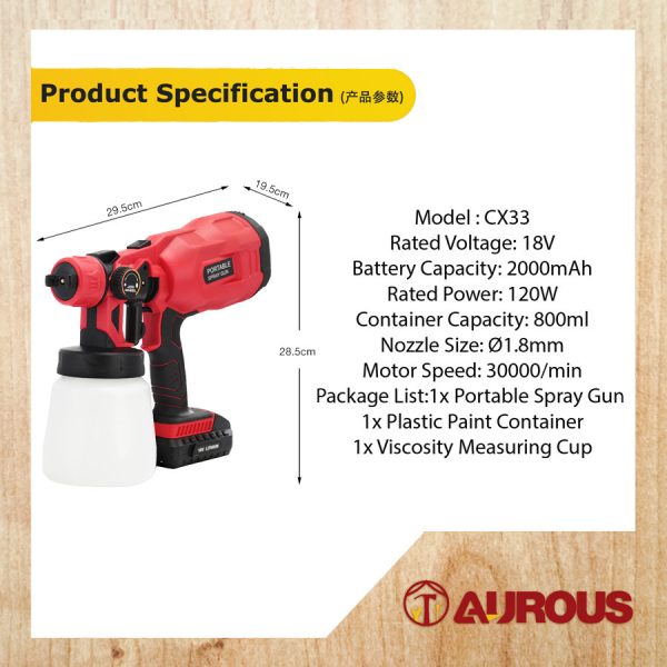 CORDLESS PORTABLE SPRAY GUN 18V 800ML W/ BATTERY 2.0Ah AND CHARGER - Image 9