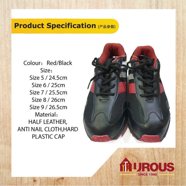 WILD WOLF CKS-2 SAFETY SHOES LOW CUT 1603-2 RED/BLACK SIZE 5 TO 9 - Image 2